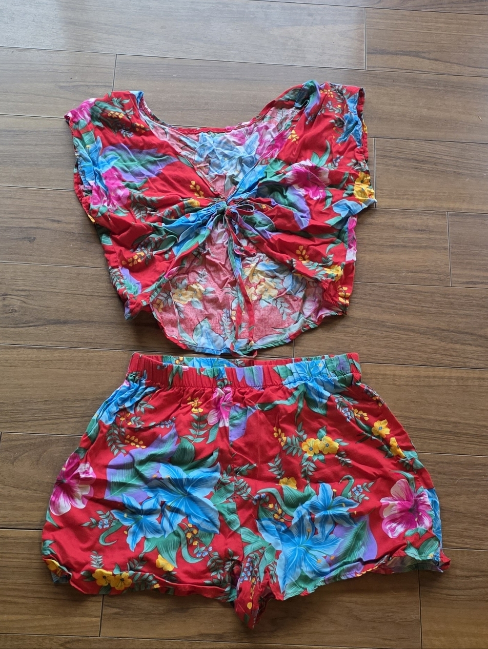 Vintage Bright Pink Tropical Shorts Set
